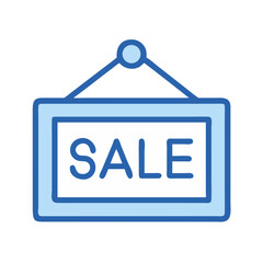 Poster - Hanging sale sign with blue outline on White Background