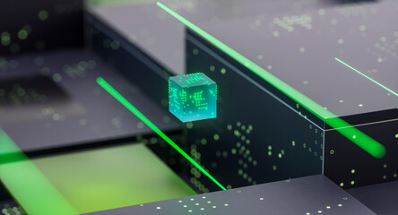Poster - Digital technology background with Artificial intelligence driving on green circuit board.