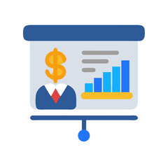 Poster - presentation board showing a dollar sign person and graph