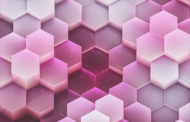 Aufkleber - Digital technology background with glossy geometric hexagonal pattern.