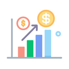 Poster - Rising bar graph demonstrating financial growth with dollar icons