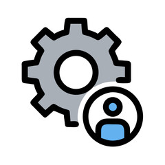 Poster - Gear and person icon for system settings management concept