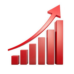 Fototapete - Conceptual illustration of a rising bar graph and upward arrow against an isolated transparent background