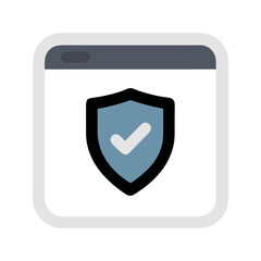 Poster - Security shield icon within website frame, flat design style