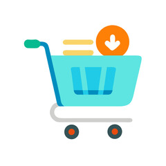 Poster - Light blue shopping cart with orange downward arrow design