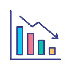 Poster - Decreasing bar graph with downward arrow on White Background