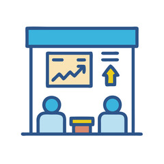 Poster - Business meeting booth with upward trend chart illustration