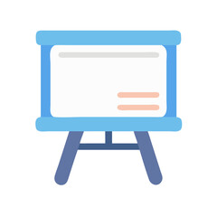 Poster - Presentation whiteboard icon on blue stand over White Background