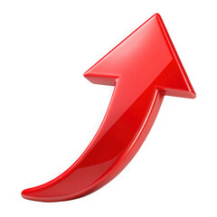 Fototapete - Glossy red arrow pointing upwards on an isolated transparent background demonstrating growth and progress