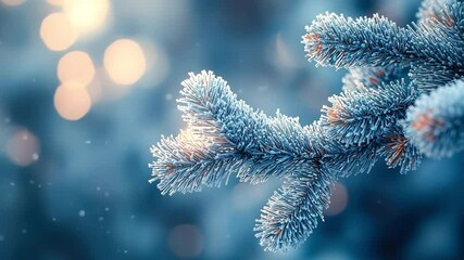 Wall Mural - Branch of a tree covered in snow. The snow is falling and the branch is covered in ice