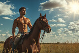 Sensual man riding a horse