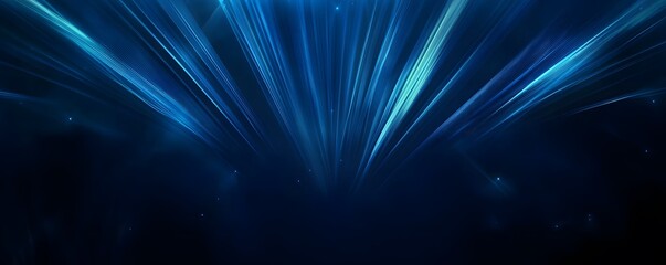 Poster - Abstract blue background with colorful neon light rays and speed lines, empty space in the center, dark background, vector illustration.