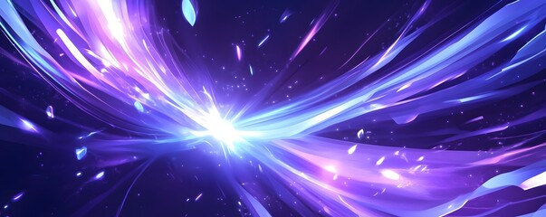 Fototapete - Abstract blue background with neon light rays and speed lines, vector illustration, dark purple background.