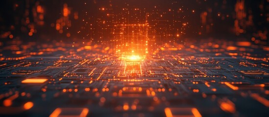 Abstract Digital Circuitry: Glowing Orange Network