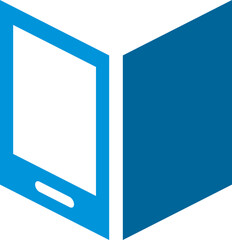 Poster - Abstract digital learning icon. Minimalist graphic of a smartphone shaped like an open book. Education, technology, knowledge, and innovation concept.