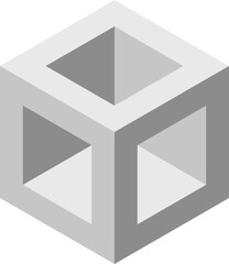 Poster - Abstract isometric cube with inner voids, showcasing a minimalist design.  Perfect for concepts of architecture, technology, or empty space.  Use as a background, website element, or logo component.