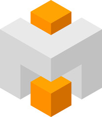 Poster - Abstract isometric design featuring gray and orange cubes.  Represents connection, teamwork, or innovation.  Ideal for tech, business, or corporate presentations, websites, and branding materials.
