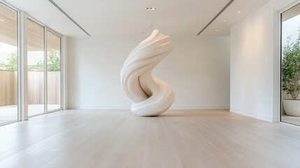 Poster - A stunning sculptural piece with flowing white forms stands out in a minimalist gallery space, illustrating a blend of movement, elegance, and artistic innovation in contemporary design.