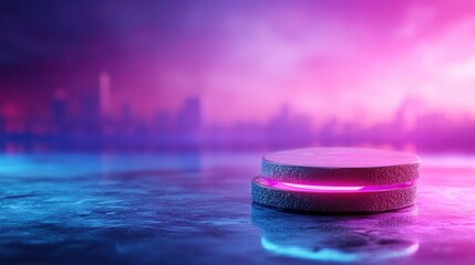 Poster - An intriguing futuristic design element illuminated by neon lights, creating a striking urban atmosphere that captivates the viewer and sparks imaginative thoughts about modernity.