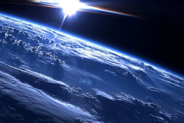 Wall Mural - the sun's rays illuminate the earth, a vibrant blue planet.