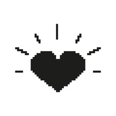 Fototapete - Pixelated Heart With Radiating Lines Icon. Love, Affection, And Emotional Connection Symbol. Retro Gaming Style. Isolated Vector Illustration