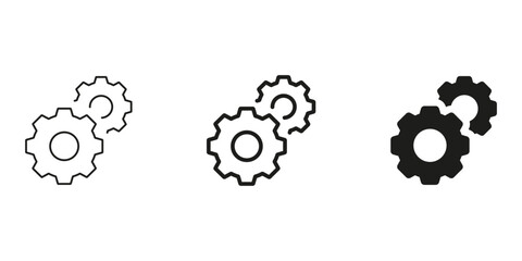 Fototapete - Three Interlocking Gears Line And Solid Icon Set. Mechanical Engineering, Process Optimization, Industrial Automation Symbol Collection. Machinery And Technology Sign. Isolated Vector Illustration