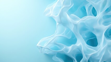 Poster - This ethereal image features a delicate white mesh texture that flows and intertwines against a soft blue background, creating a serene and calming visual experience.