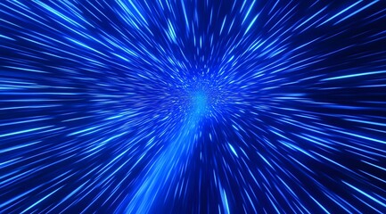 Fototapete - Blue background with speed lines and light effects, representing fast digital technology in motion.