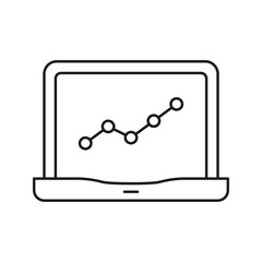 Poster - Laptop With Graph Line Icon. Data Analysis, Business Growth, And Performance Tracking Outline Symbol. Financial Insights And Market Trends. Editable Stroke. Isolated Vector Illustration