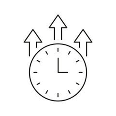 Poster - Clock With Upward Arrows Line Icon. Time Management, Productivity, And Efficiency Improvement Outline Symbol. Business Growth And Success. Editable Stroke. Isolated Vector Illustration