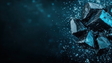Poster - The mesmerizing composition of dark stones submerged in water creates a captivating abstract display with splashes and bubbles, evoking feelings of peace and tranquility.