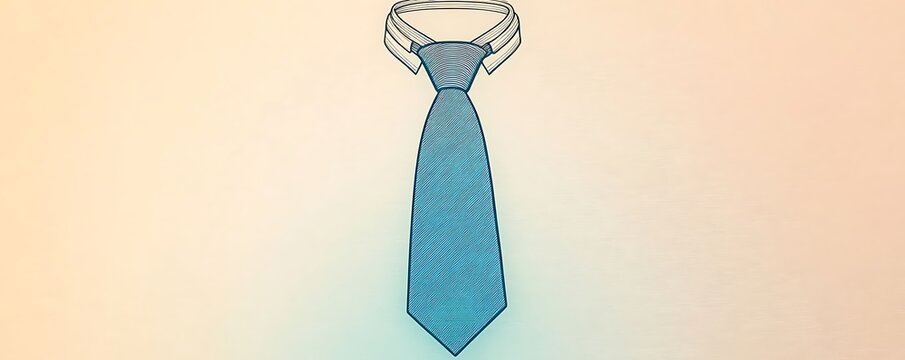 Minimalist necktie line art in aqua blue, set on a soft white gradient