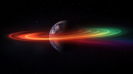 Wall Mural - Earth encircled by vibrant rings in space