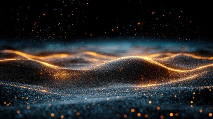 Poster - An artistic representation of mesmerizing waves shimmering with golden light against a deep azure backdrop, symbolizing energy and fluidity in abstract form.
