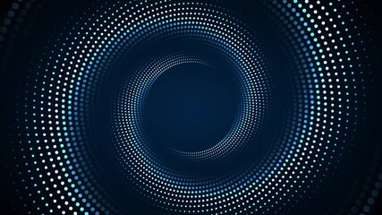 Poster - abstract animated background with blue dots circles spinning in dark space. dynamic and smooth rotat