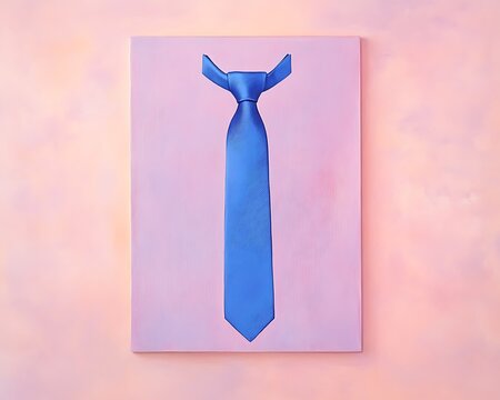 Minimalistic blue necktie in lapis tones, placed on a pastel rose-tinted canvas