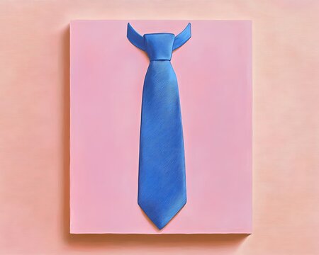 Minimalistic blue necktie in lapis tones, placed on a pastel rose-tinted canvas