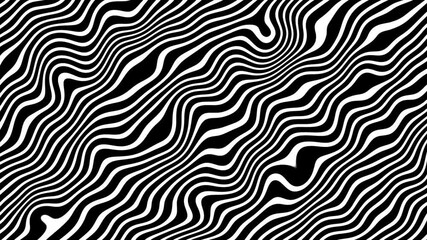 Poster - Abstract animated background with black white waves texture and flowing motion creating a optical illusion stripes or distorted lines effect, perfect for ads, motion graphic element, or presentation