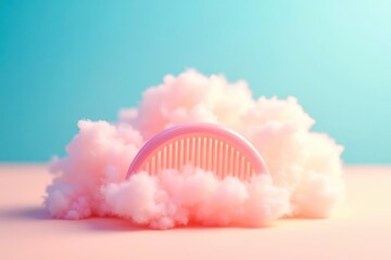 Poster - A pink comb is on top of a cloud of white cotton
