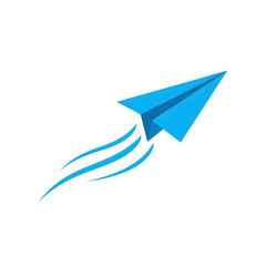 Poster - A blue paper airplane icon on transparent background
