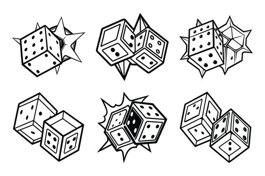 Set of two dice in a bold street line art vector illustration on white background.