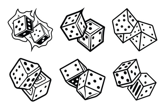 Set of two dice in a bold street line art vector illustration on white background.