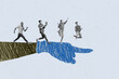 © deagreez - Collage of group of people jumping on pointing hand symbolizing career success competition and job opportunity path