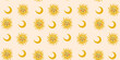 © luamor - Vector seamless pattern with sun, moon and stars. Mystical ornament in retro cartoon style for greeting card, wallpaper, wrapping paper, fabric. Bohemian art illustration