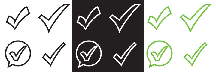 Wall Mural - check mark icon set. green, white and black check mark icon. tick symbol. correct vote choice symbol