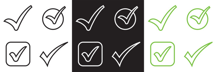 Wall Mural - check mark icon set. green, white and black check mark icon. tick symbol. correct vote choice symbol