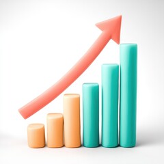 Poster - A colorful 3D bar chart with an upward red arrow, representing growth, progress, or business success on a white background.