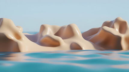 Wall Mural - abstract beige landscape on teal water