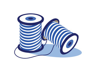 Poster - Two blue and white striped thread spools isolated on white background
