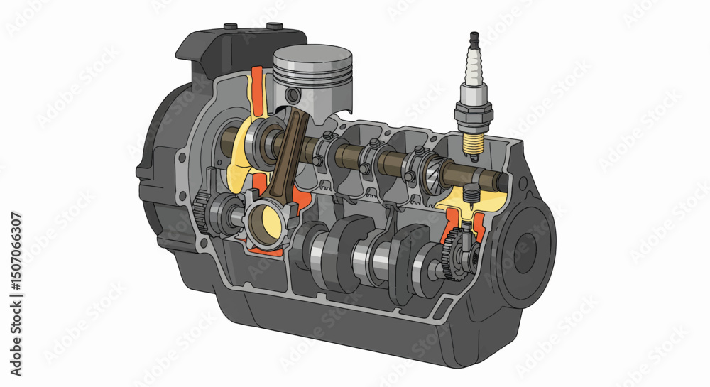 Combustion Engine Layout Detailed diagram of an internal combustion engine highlighting key ...